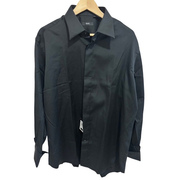Hugo Boss Other - Hugo Boss Laurence Black Dress Shirt French Cuff Ribbed 16.5 32/33 NWT